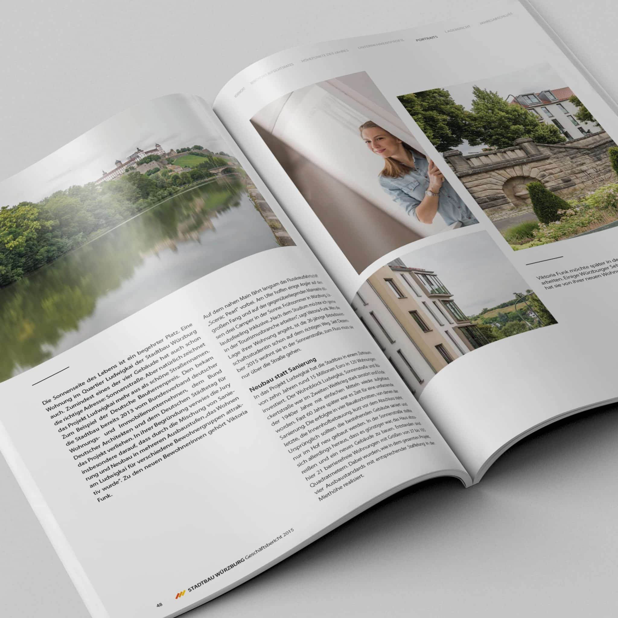 Doppelseite mit Imageteill aufgeschlagen zoom 08 Jahresbericht Stadtbau 2014 Corporate Puplishing