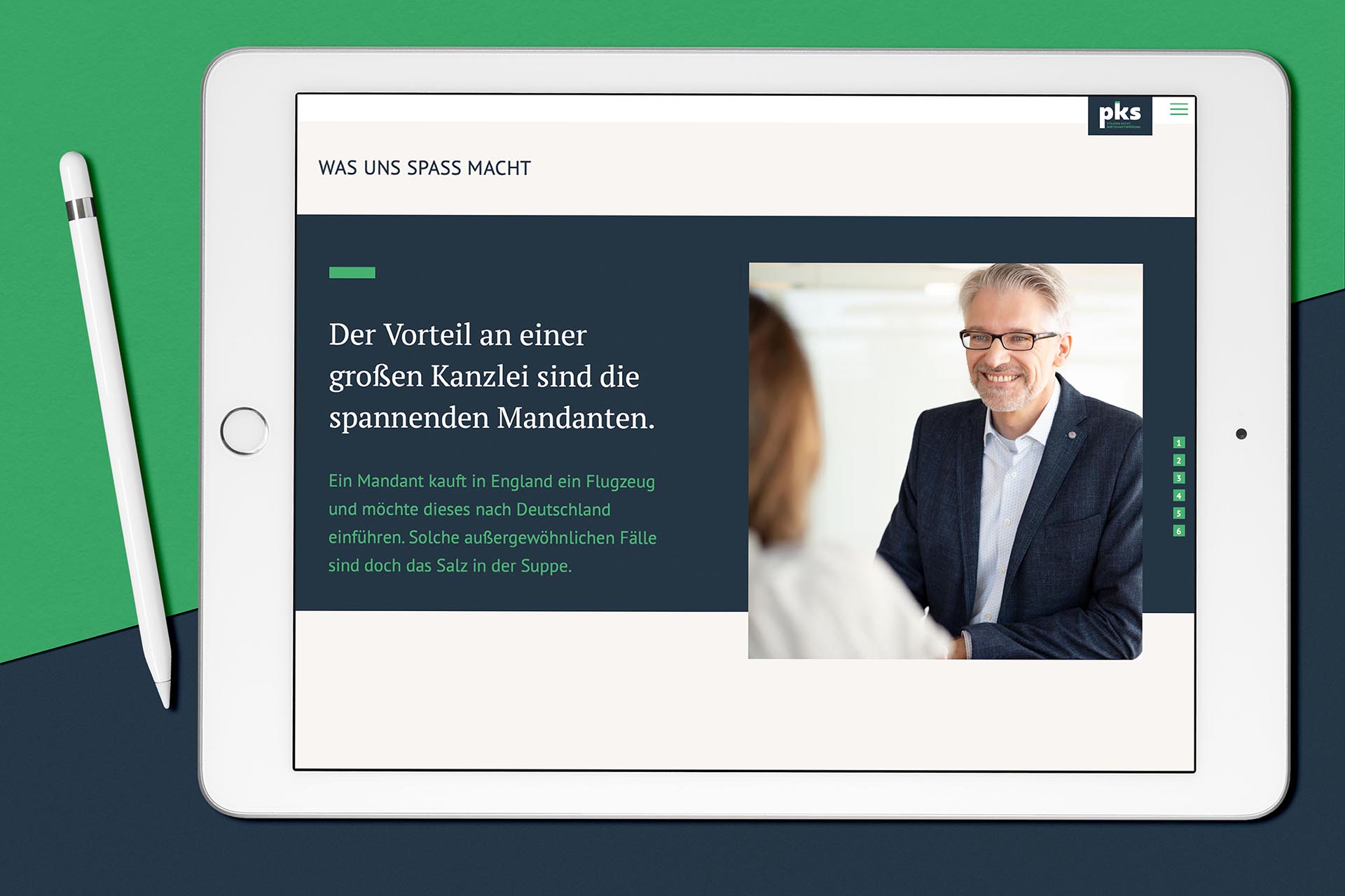 Employer Branding für die Steuerberater-Kanzlei PKS in Schweinfurt, Website IPad