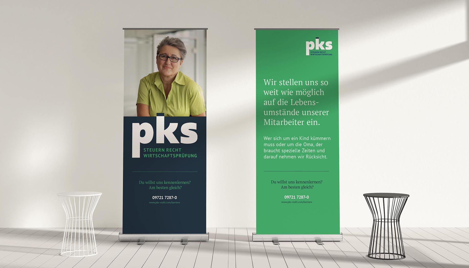 Employer Branding für die Steuerberater-Kanzlei PKS in Schweinfurt, Logo Design Recruiting-Messe
