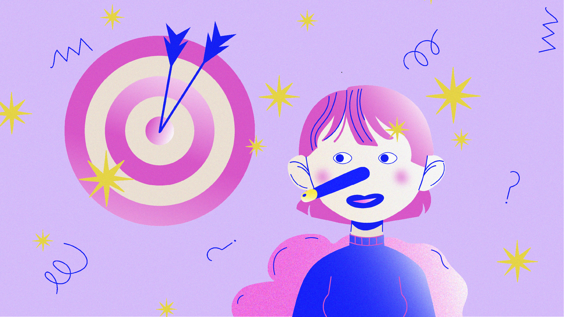 Illustration zum Thema Zielgruppen-Schwindel im Employer Branding mit Zielscheibe, Pfeilen und stylisierter Person