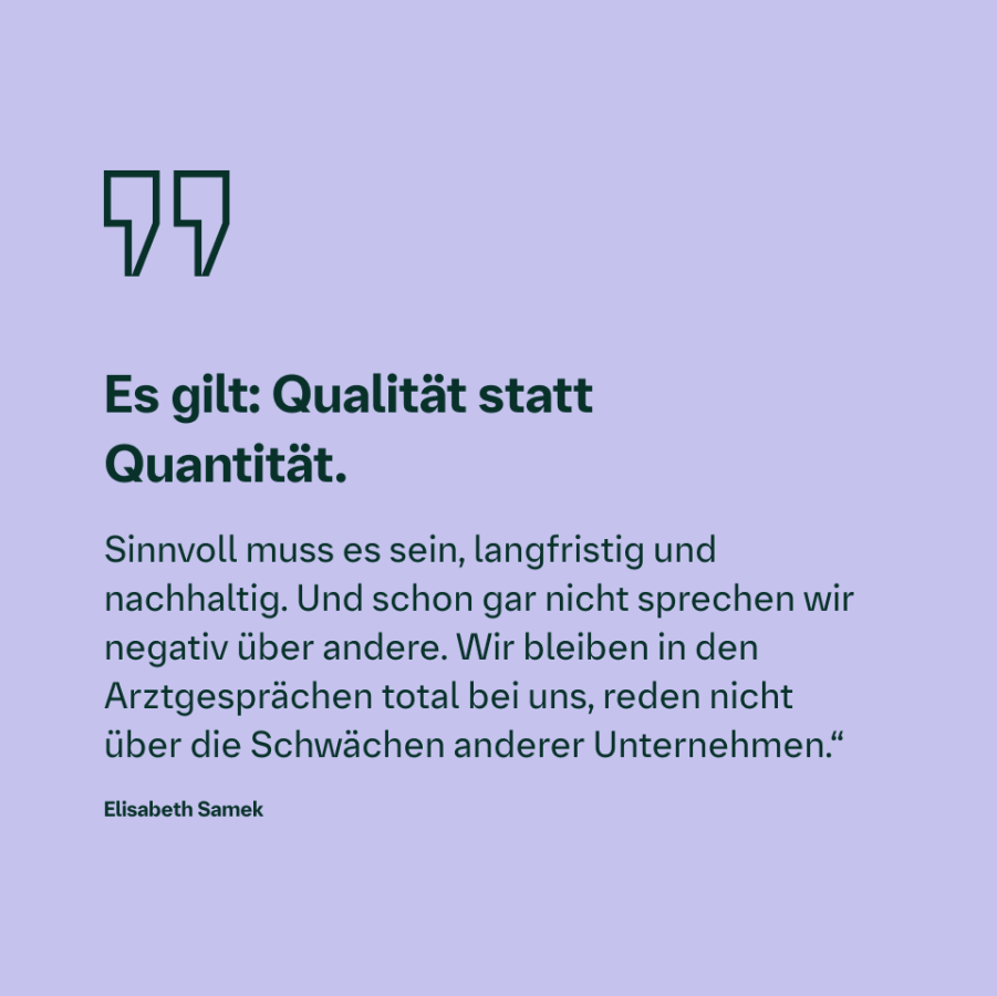 Zitatgrafik mit dem Statement „Qualität statt Quantität“ von einer Mitarbeiterin von Boehringer Ingelheim.