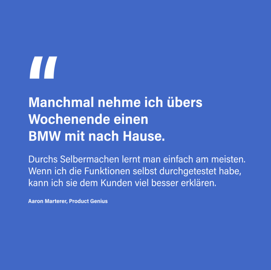 Zitatgrafik von Widmann & Winterholler mit Aussage eines Mitarbeiters über das Testen von BMW-Funktionen