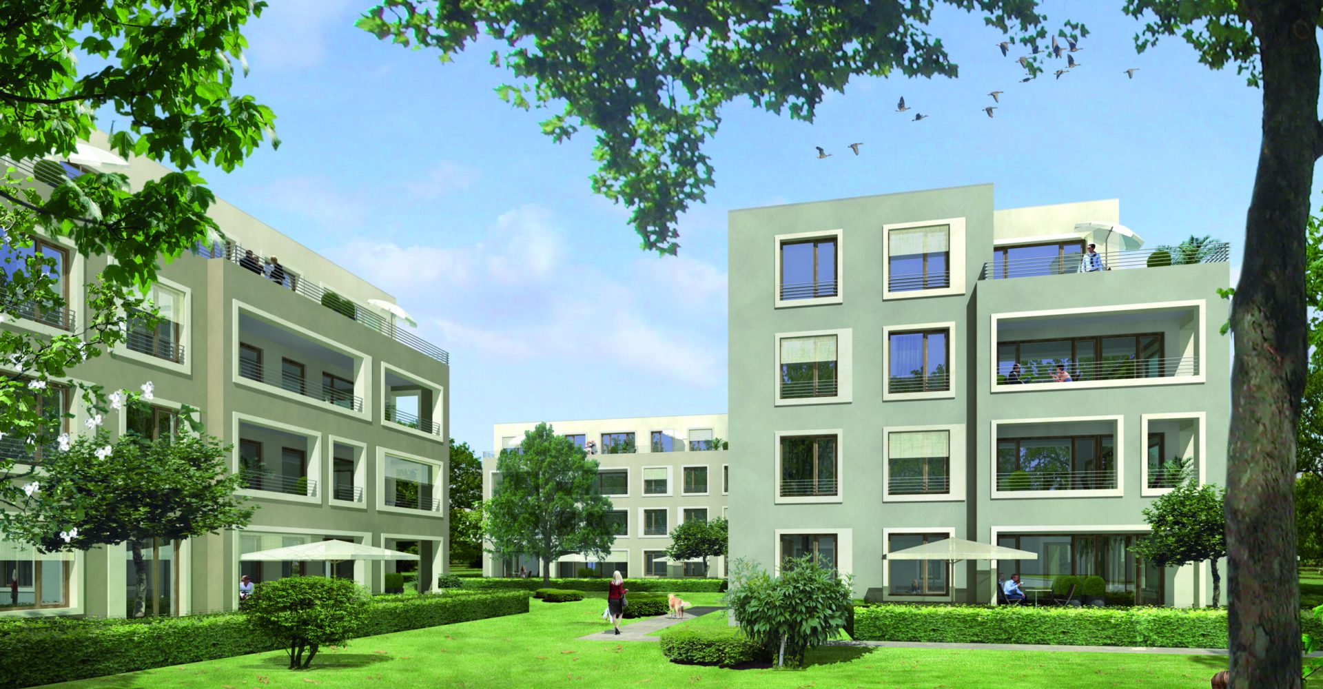 Moderne Wohnquartier-Visualisierung für die Stadtbau Würzburg – hochwertiges Rendering für Corporate Publishing, Employer Branding und Webdesign.